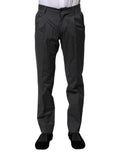 Pantalon formel en coton gris à rayures de Dolce & Gabbana, style élégant et classique.
