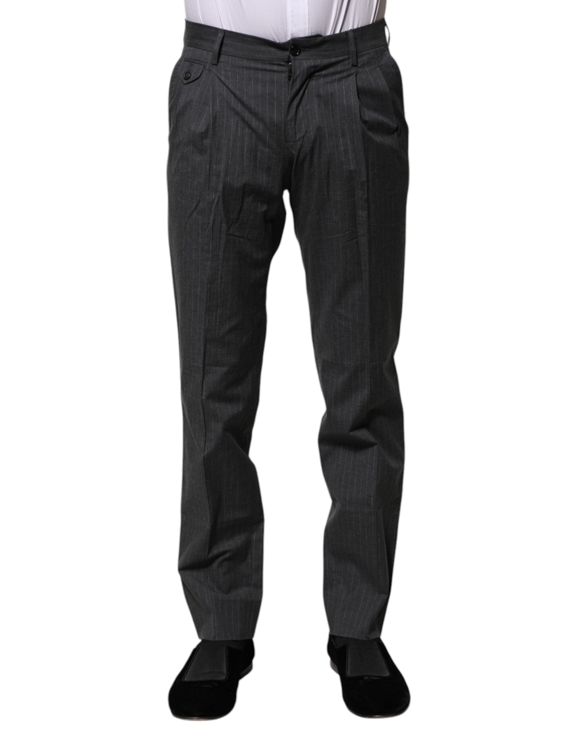 Pantalon formel en coton gris à rayures de Dolce & Gabbana, style élégant et classique pour homme.