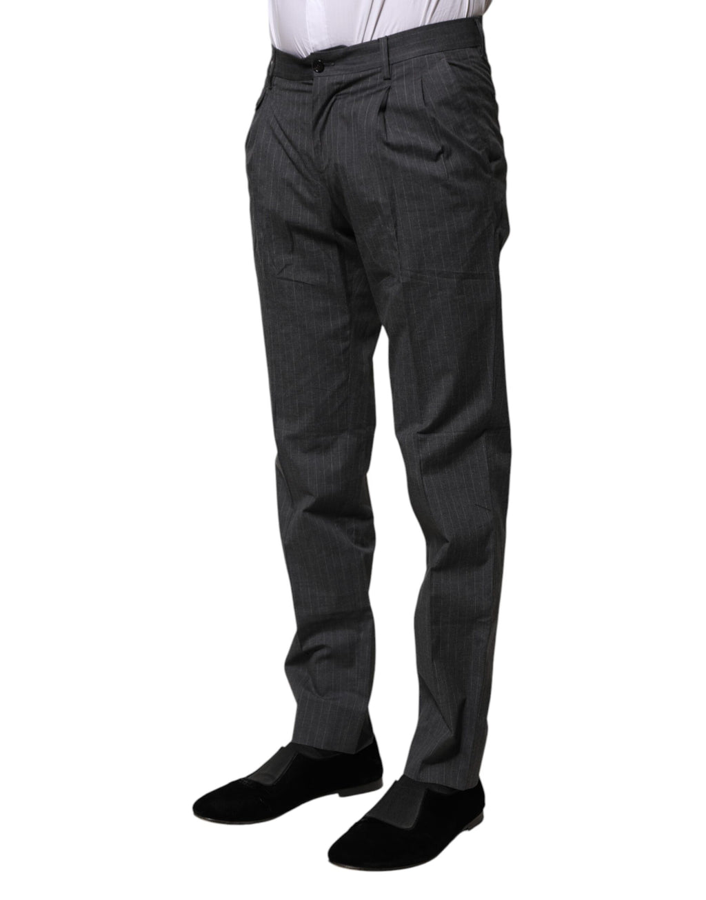 Pantalon formel en coton gris à rayures de Dolce & Gabbana, style élégant et sophistiqué.