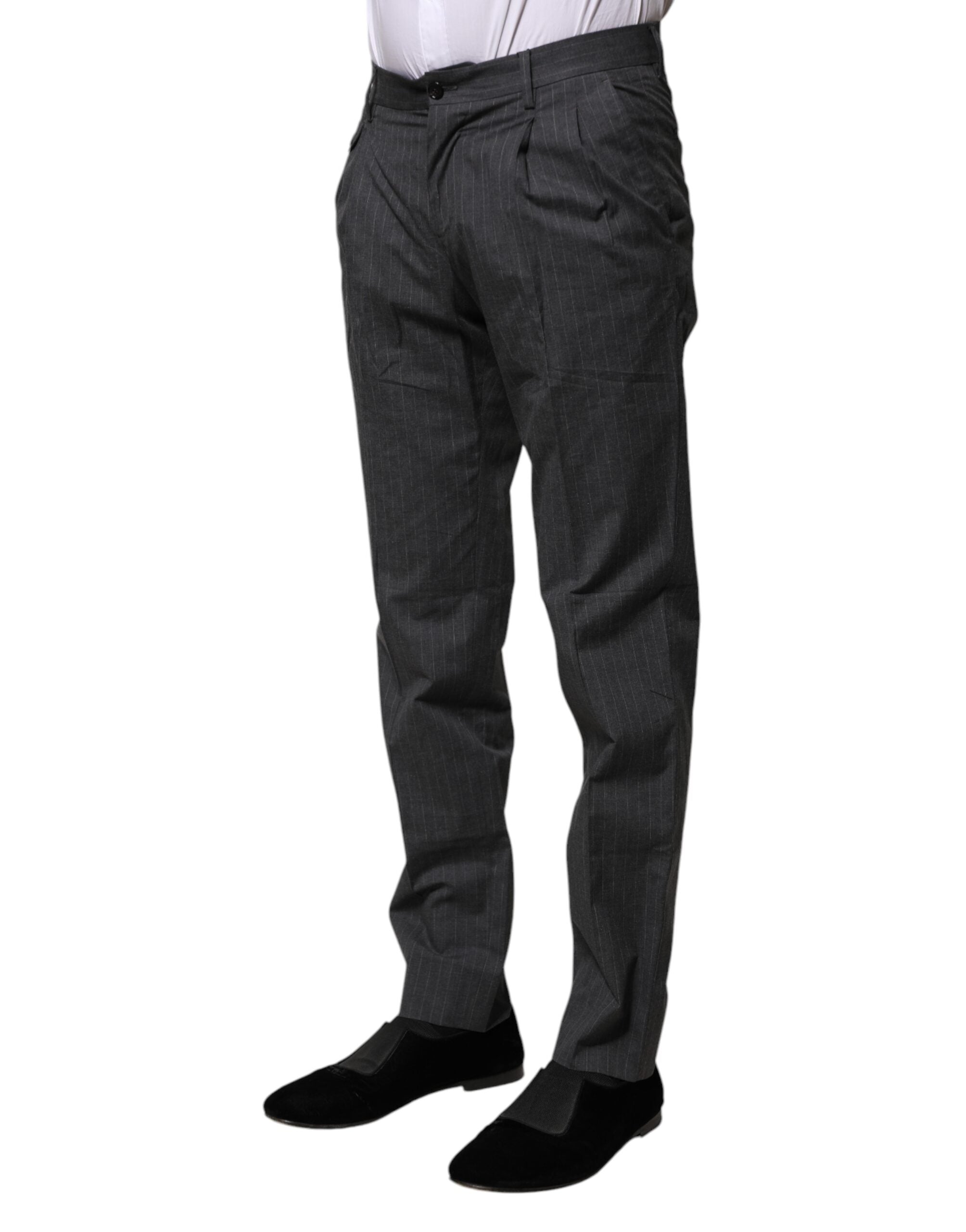 Pantalon formel en coton gris à rayures de Dolce & Gabbana, style élégant et sophistiqué.