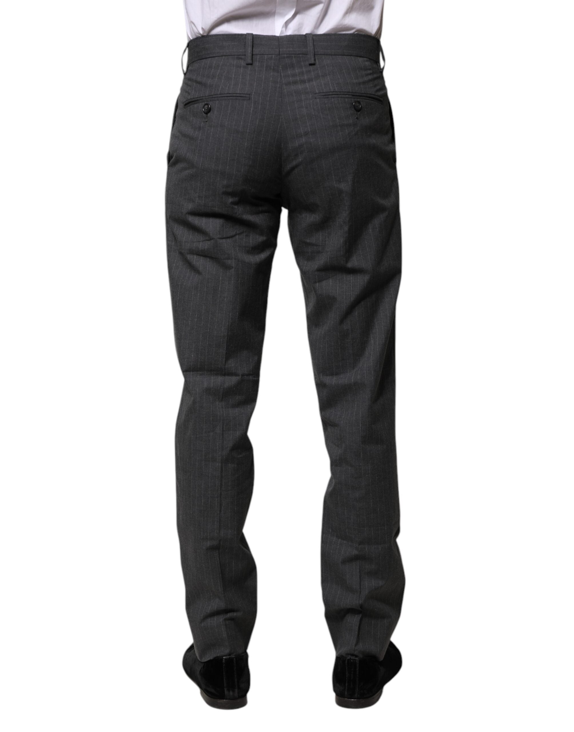 Pantalons formels en coton gris rayé de Dolce & Gabbana, élégants et confortables, pour homme.
