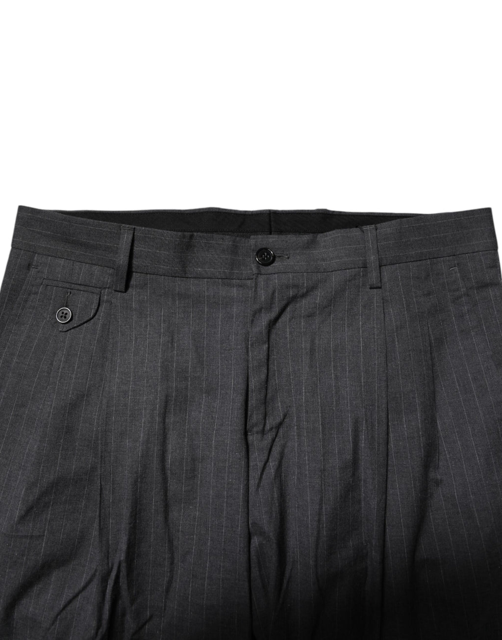 Pantalons formels en coton gris à rayures de Dolce & Gabbana, style élégant et confortable pour homme.
