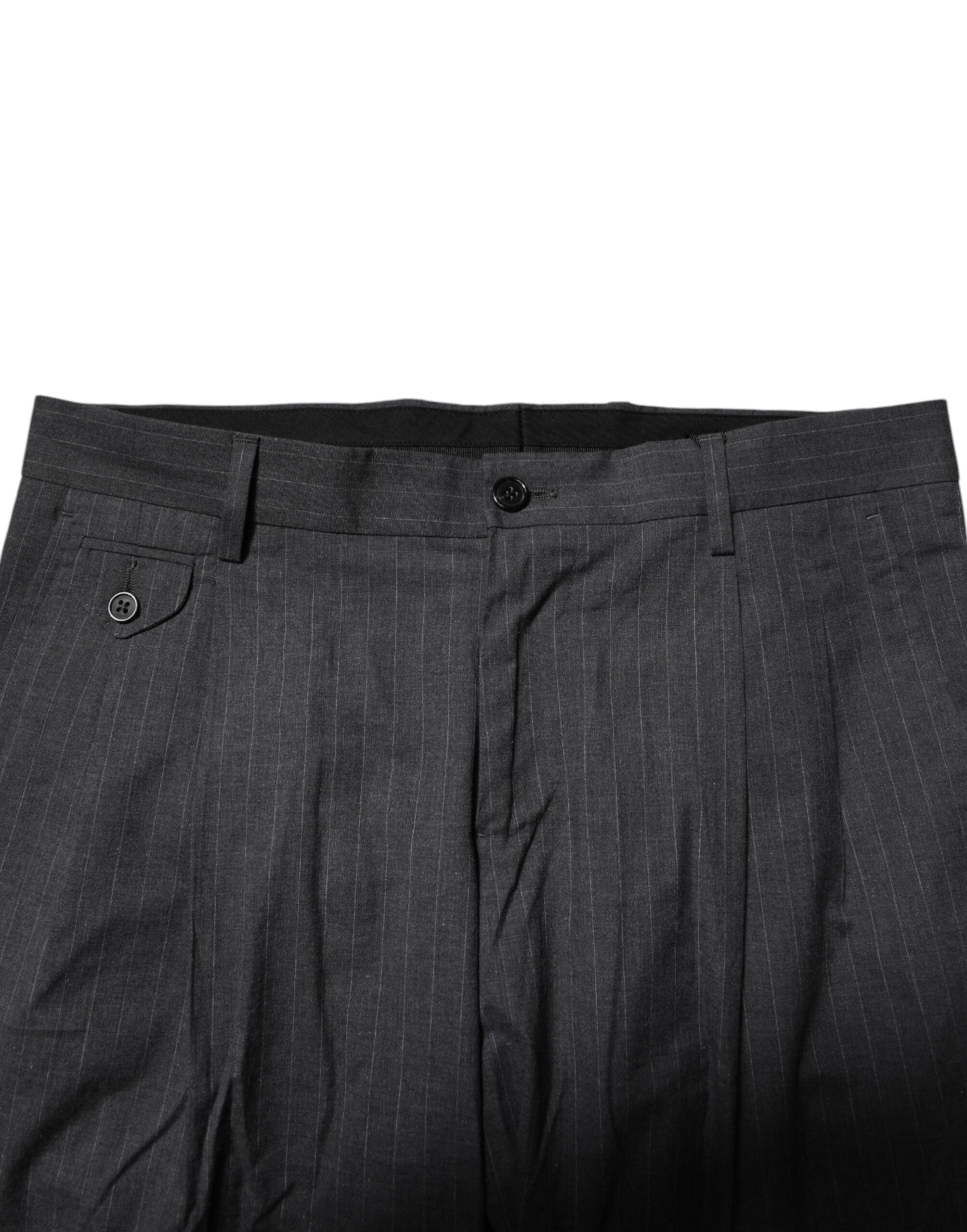 Pantalons formels en coton gris à rayures de Dolce & Gabbana, style élégant et confortable pour homme.
