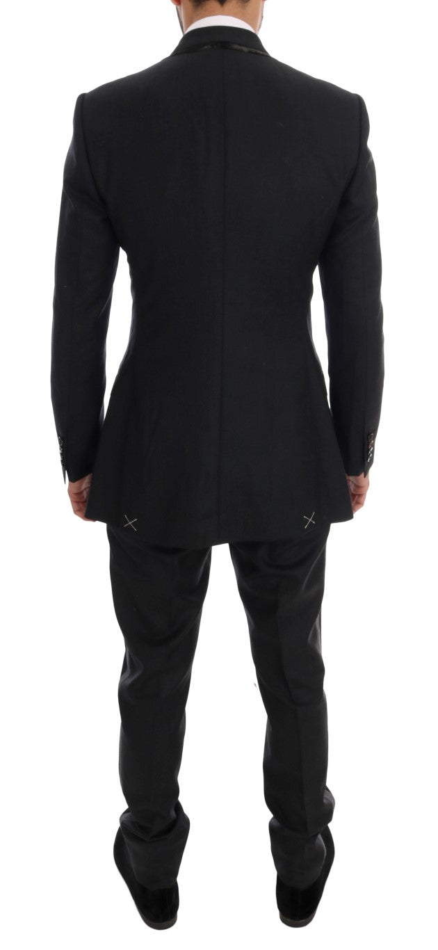 Costume trois pièces en laine gris Dolce & Gabbana, veston à double boutonnage et pantalon assorti, élégant et sophistiqué.