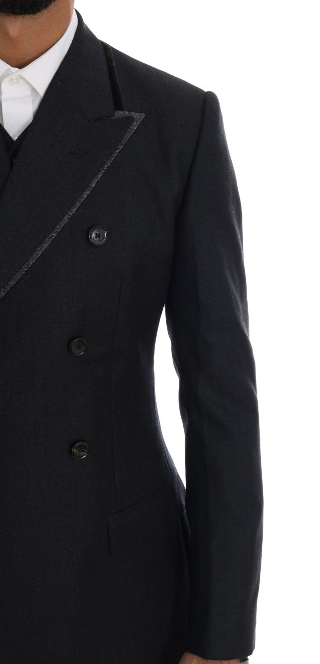 Costume homme en laine gris Dolce & Gabbana à double boutonnage, trois pièces, veste, pantalon et gilet élégants.