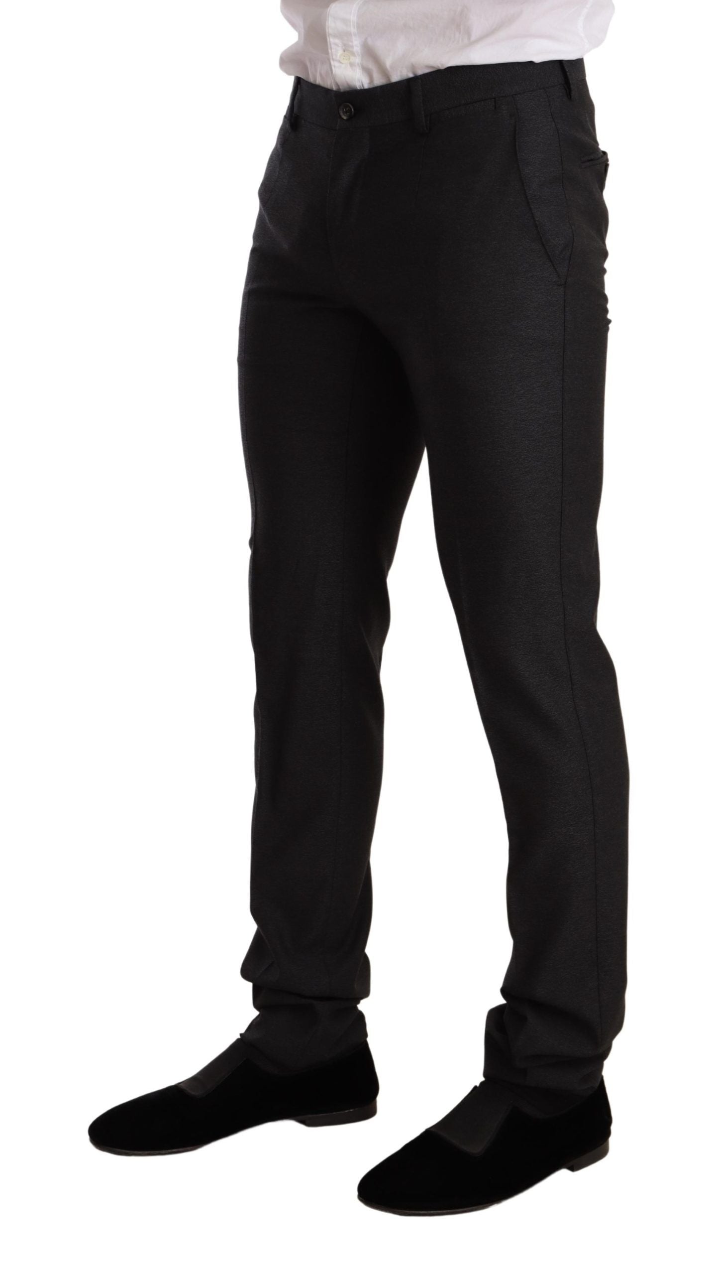 Costume slim fit en laine grise Dolce & Gabbana Martini, veste et pantalon élégants avec détails sophistiqués.