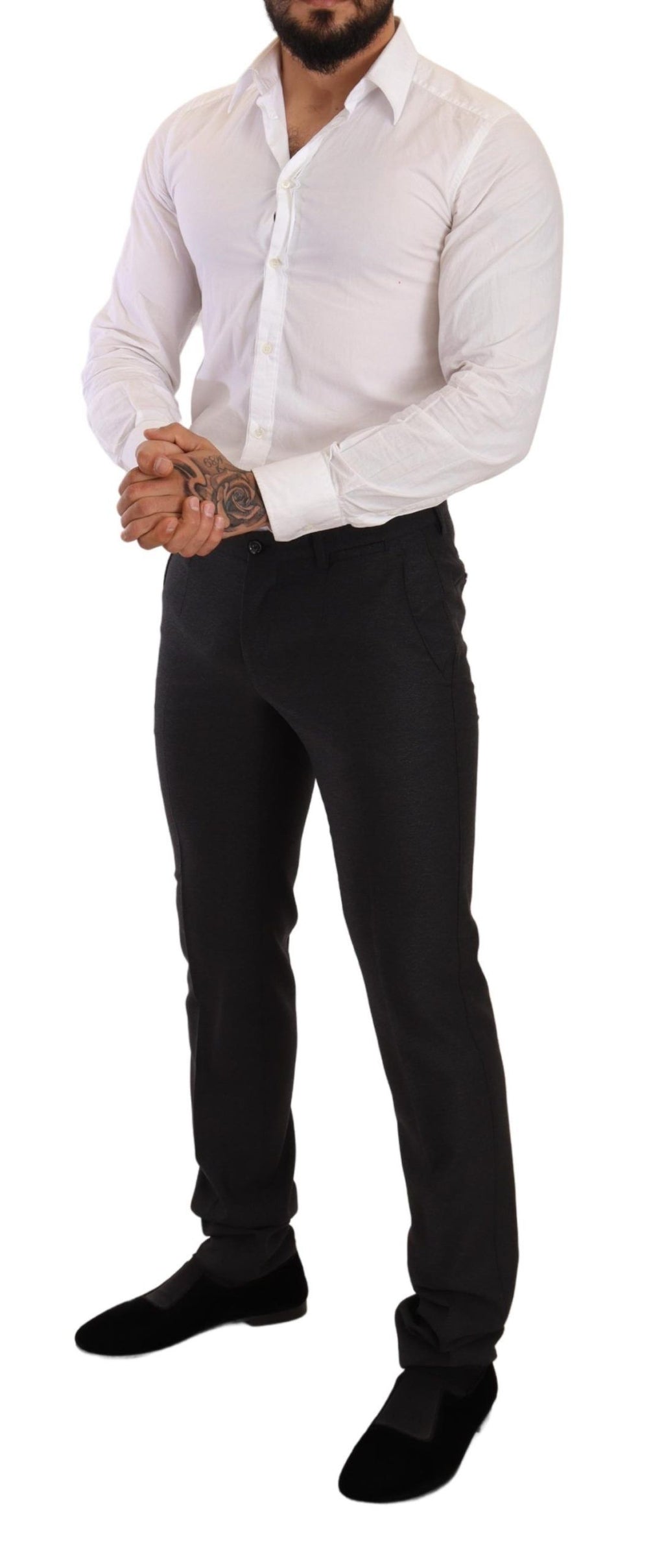 Costume gris en laine Dolce & Gabbana Martini Slim Fit, veste et pantalon élégants, parfaits pour une tenue sophistiquée.