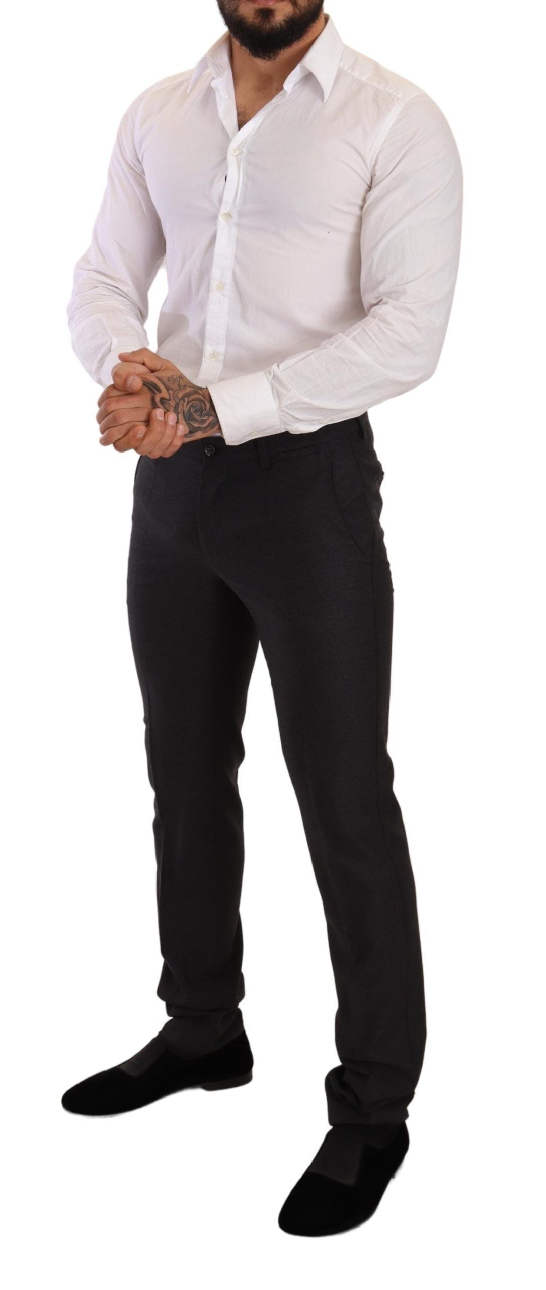 Costume gris en laine Dolce & Gabbana Martini Slim Fit, veste et pantalon élégants, parfaits pour une tenue sophistiquée.