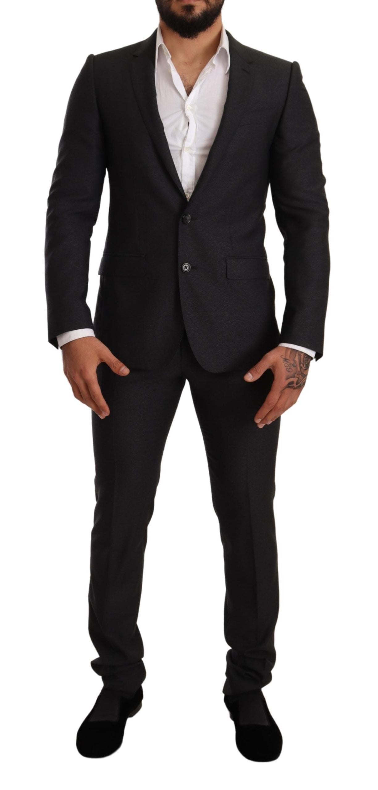 Costume homme en laine gris Dolce & Gabbana MARTINI Slim Fit, veste et pantalon élégants, parfait pour les occasions formelles.
