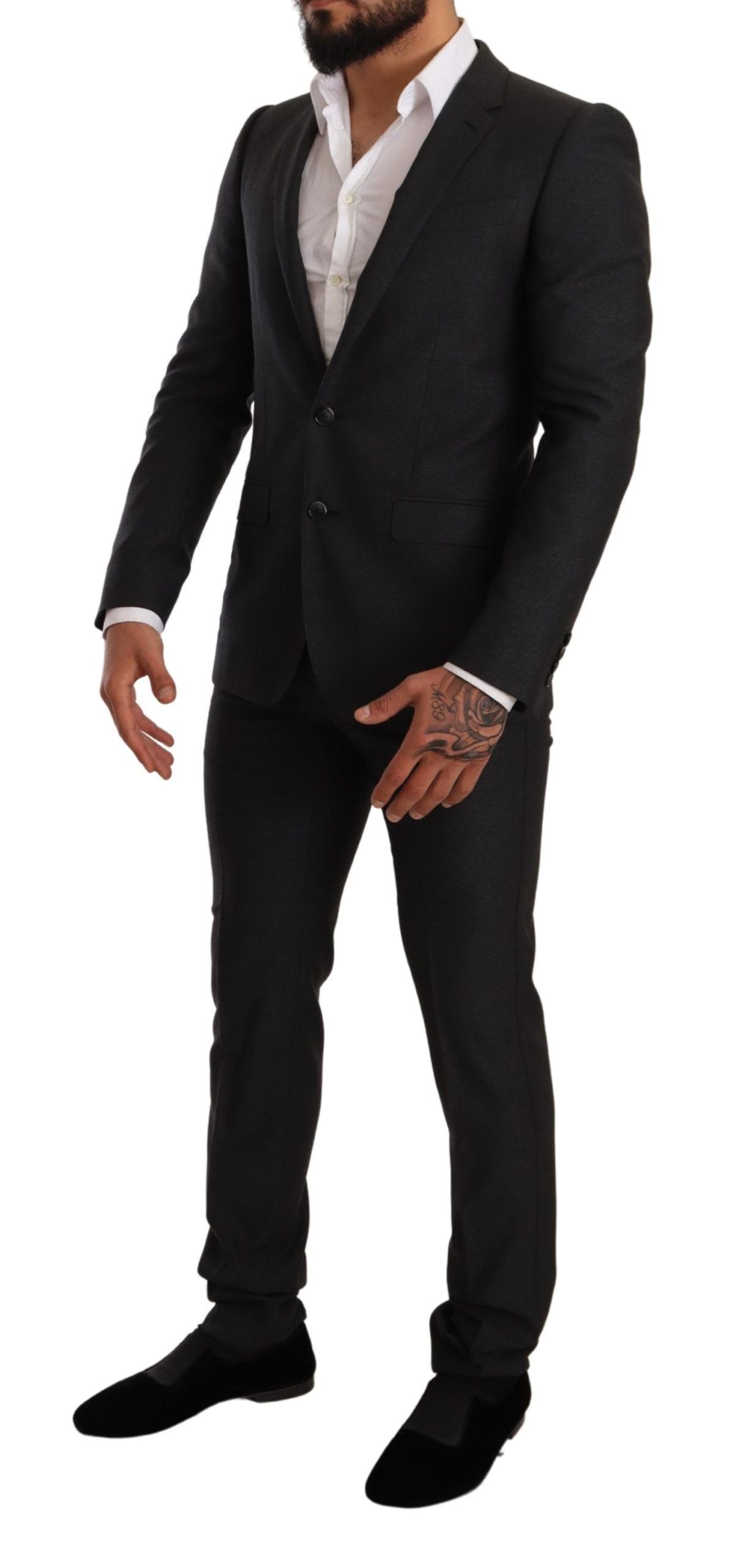 Costume gris en laine Dolce & Gabbana Martini Slim Fit, veste et pantalon élégants, pour homme.