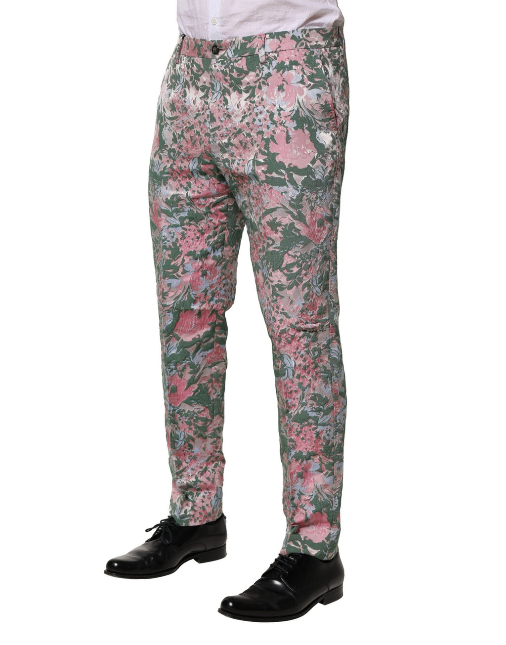 Pantalons en jacquard floral multicolore Dolce & Gabbana, style élégant, détails colorés et motif floral sophistiqué.