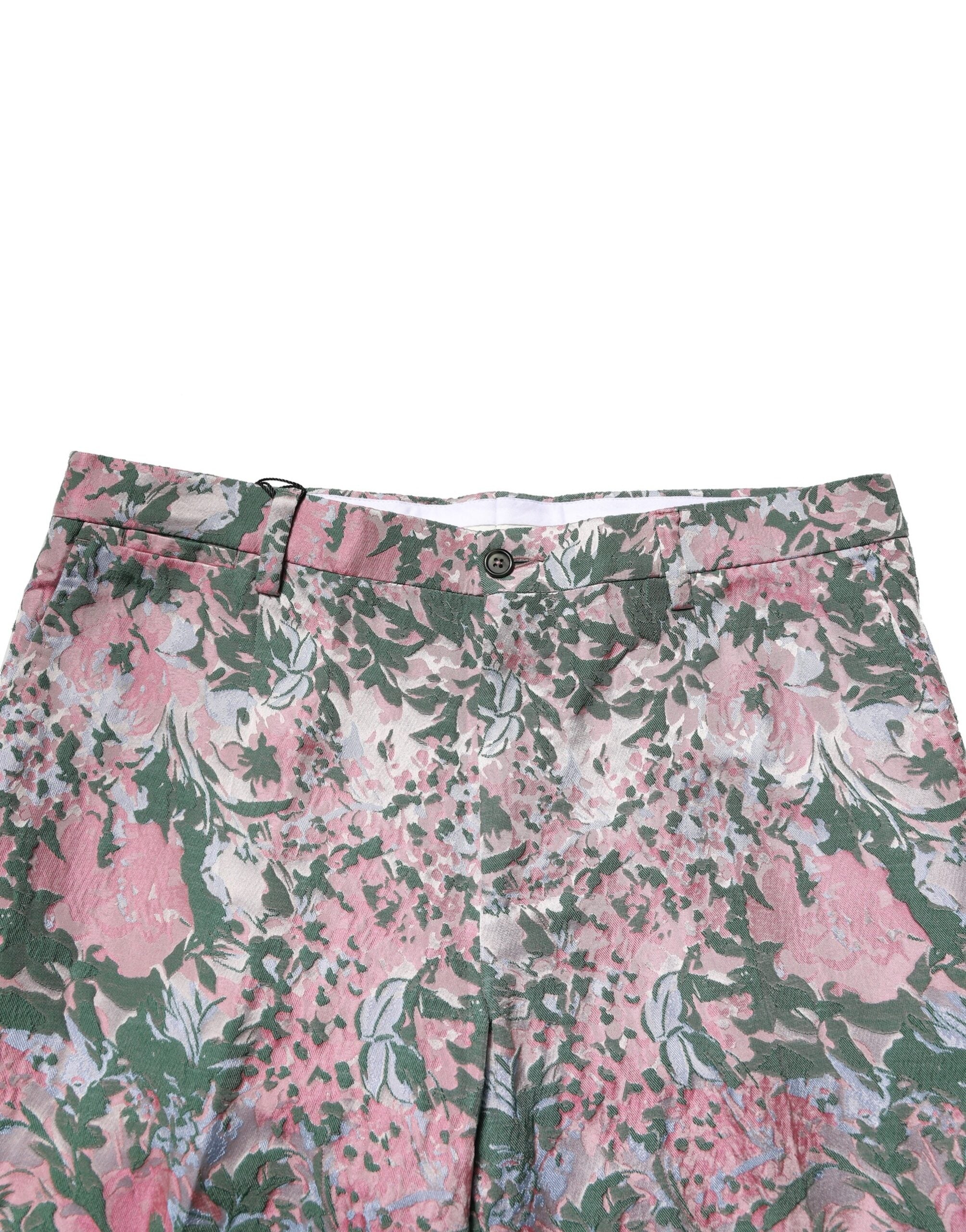 Pantalons Dolce & Gabbana en jacquard fleuri multicolore, détails élégants et tissu sophistiqué.