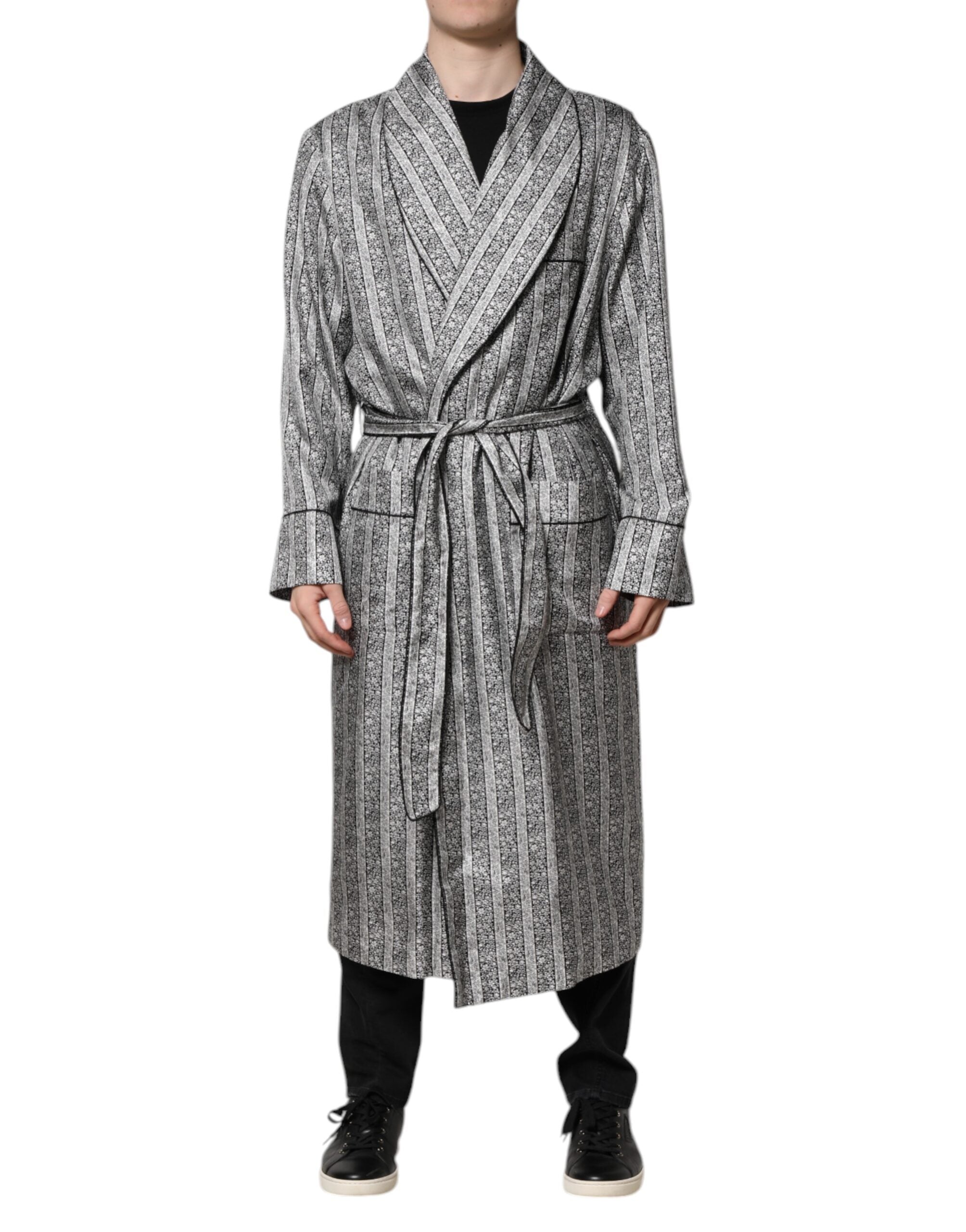 Robe coat Dolce & Gabbana à fleurs multicolores, veste portefeuille élégante avec motif floral coloré.