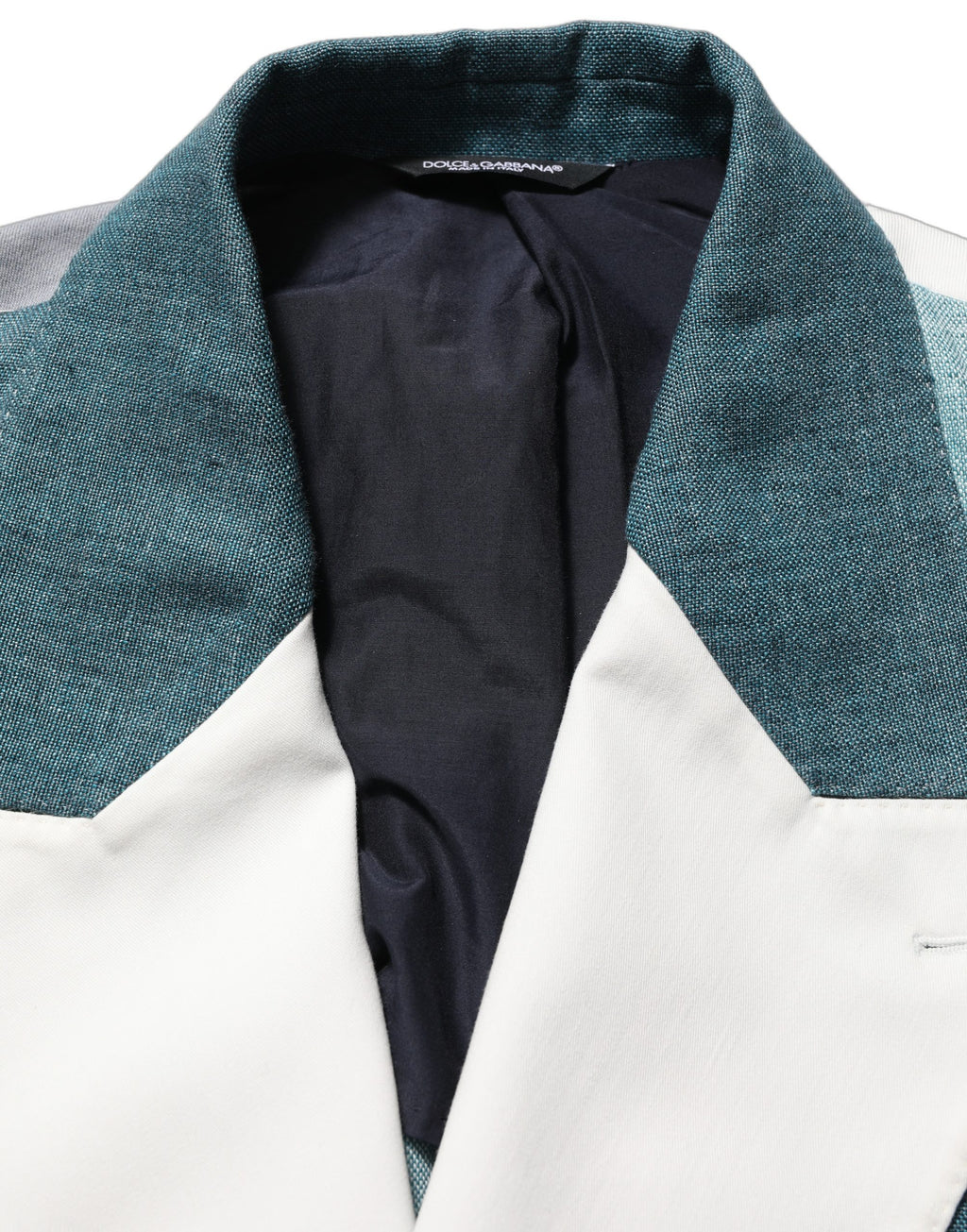 Veste en lin à carreaux multicolores Dolce & Gabbana, double boutonnage, style patchwork, élégante et tendance.