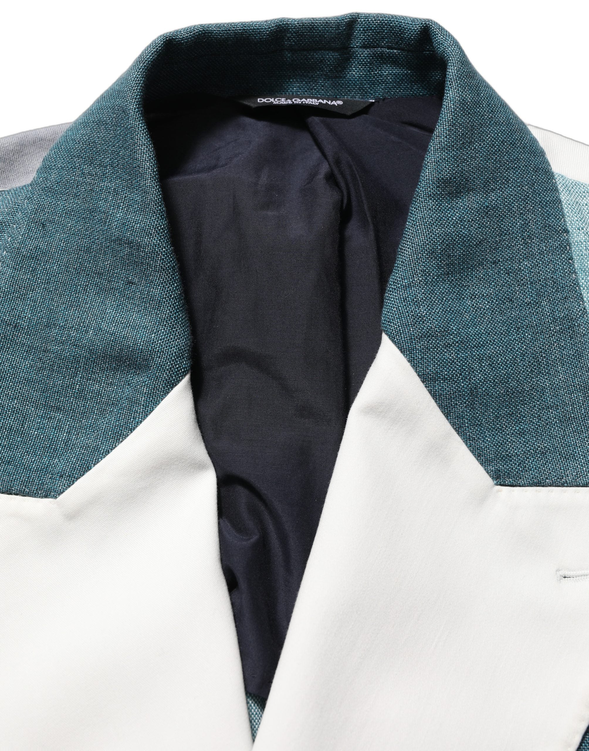 Veste en lin à carreaux multicolores Dolce & Gabbana, double boutonnage, style patchwork, élégante et tendance.