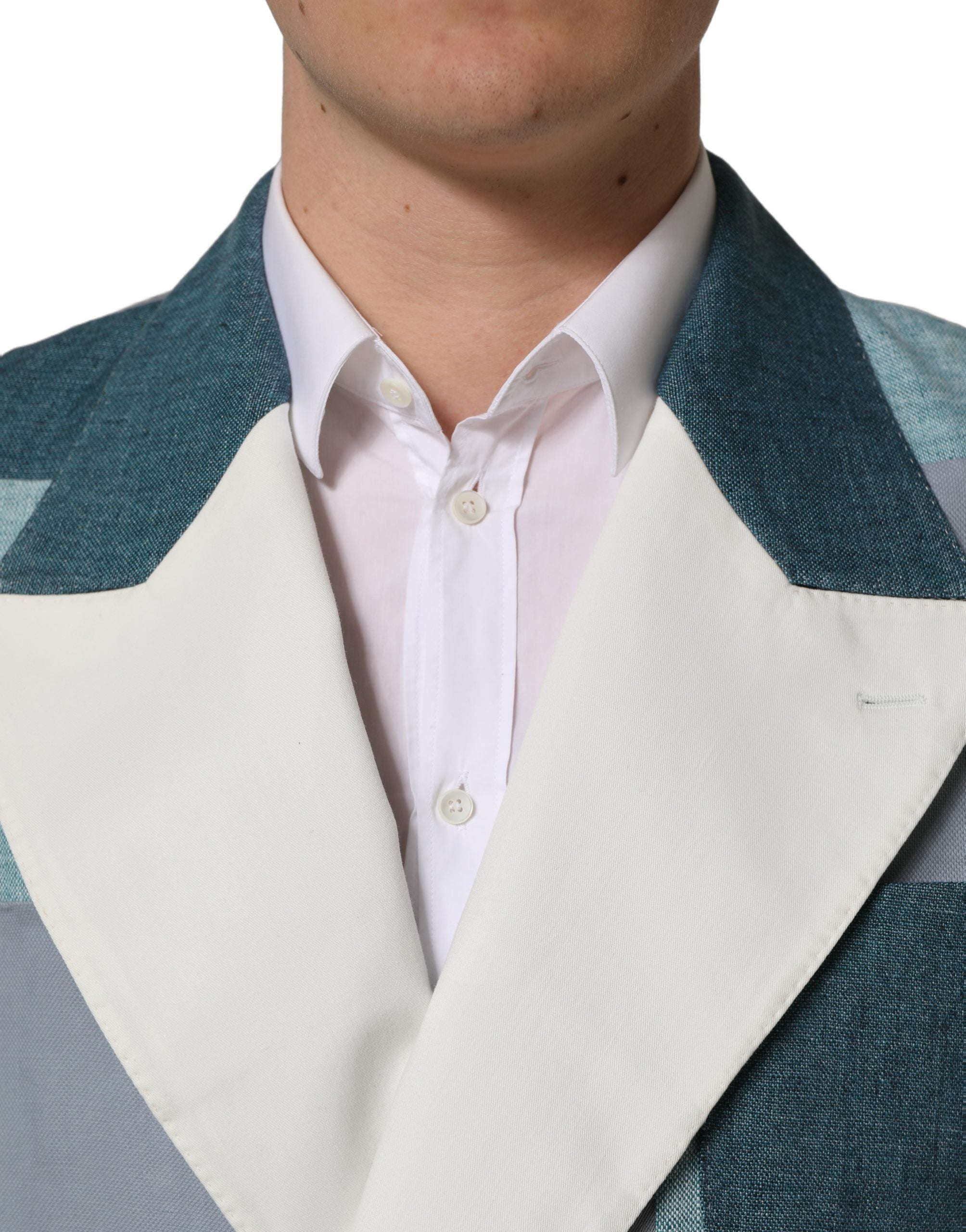Veste en lin Dolce & Gabbana à patchwork multicolore, à double boutonnage, élégante et moderne.