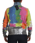 Pull en mohair multicolore Dolce & Gabbana à col roulé, style élégant et chaud, avec motifs colorés visibles sur le pull.