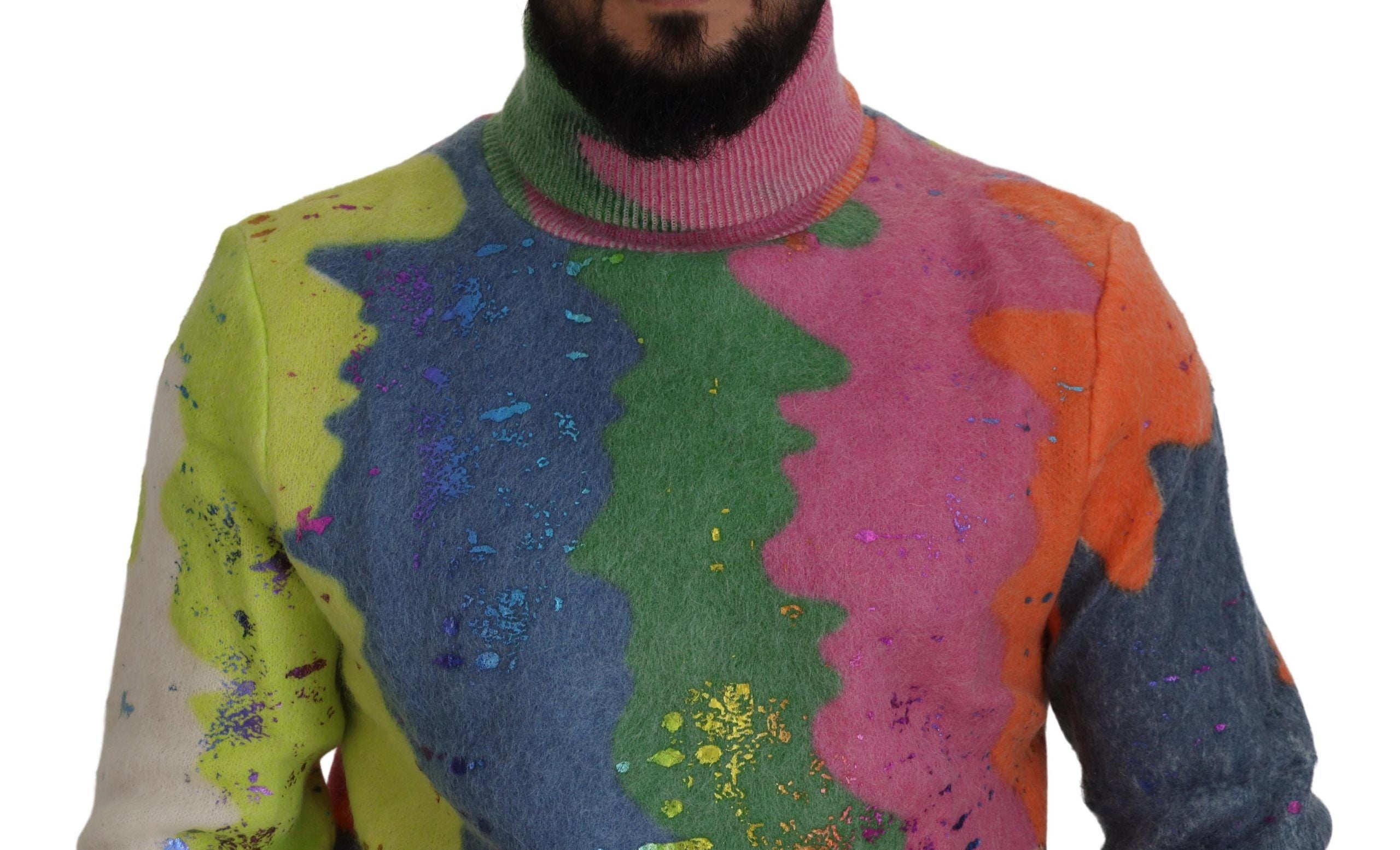 Pull à col roulé multicolore Dolce & Gabbana en mohair, pull-over chaud et élégant avec motifs colorés.