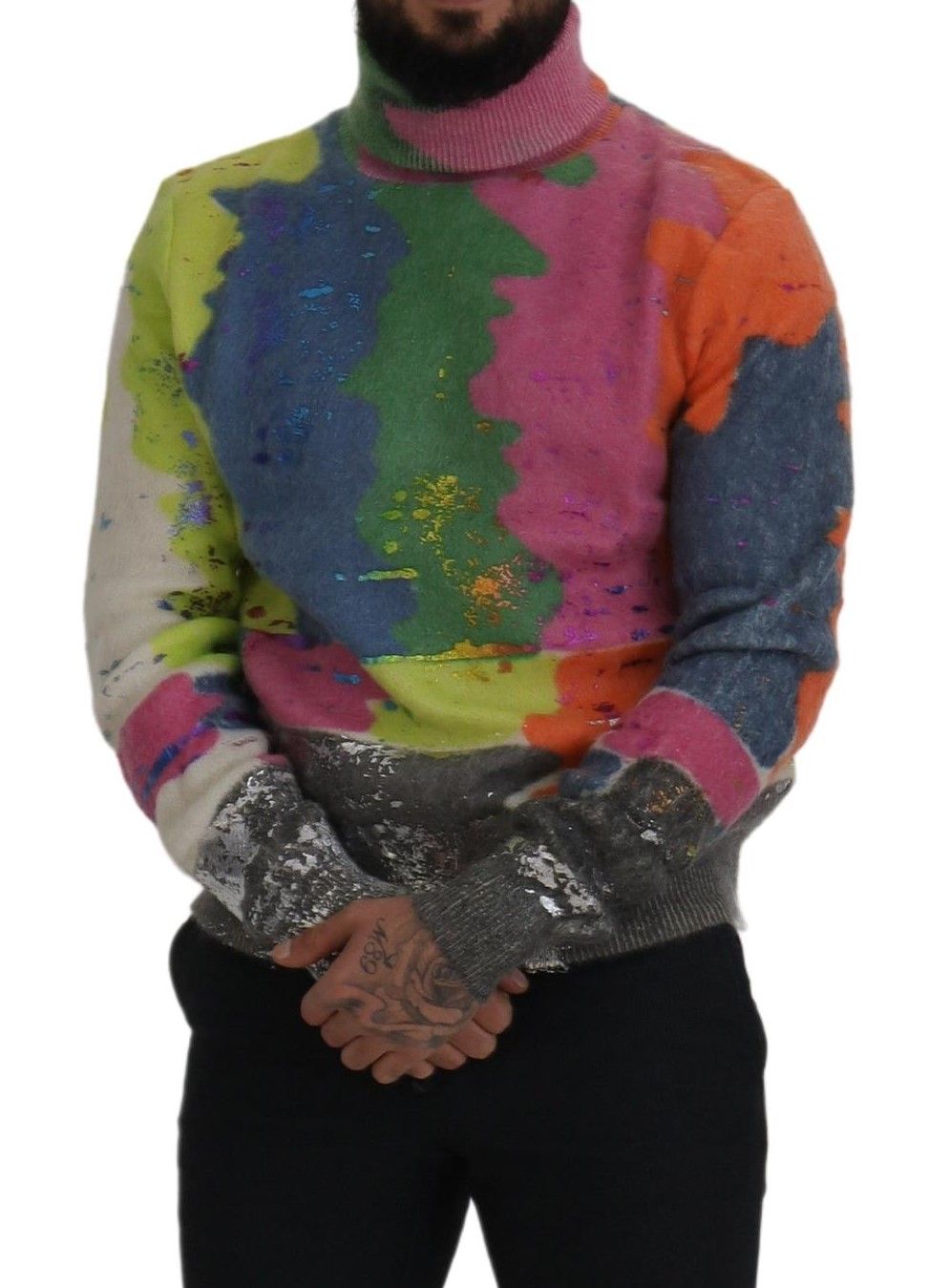 Pull en cachemire Dolce & Gabbana multicolore à col roulé, doux et texturé, parfait pour un style élégant et chaud.
