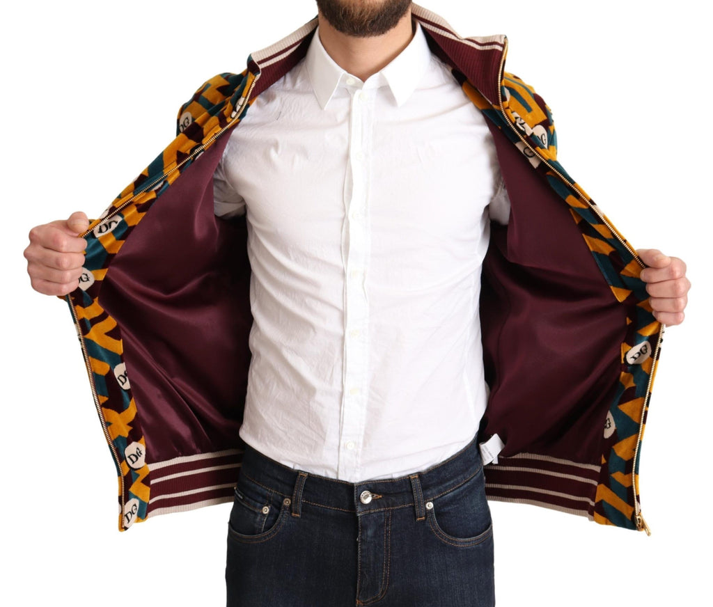 Sweat-shirt veste homme Dolce & Gabbana en velours multicolore avec logo DG, détails élégants et style moderne.