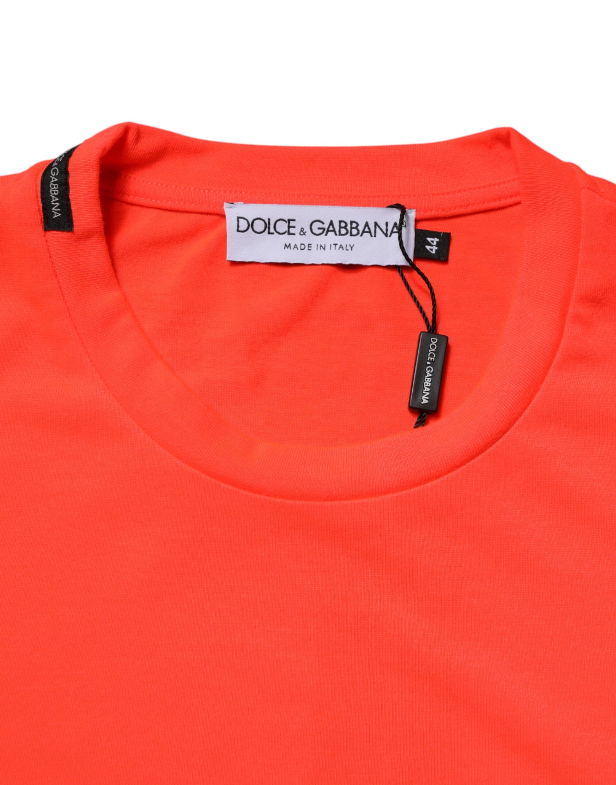 T-shirt homme en polyester orange néon avec col rond de Dolce & Gabbana, style décontracté et moderne.