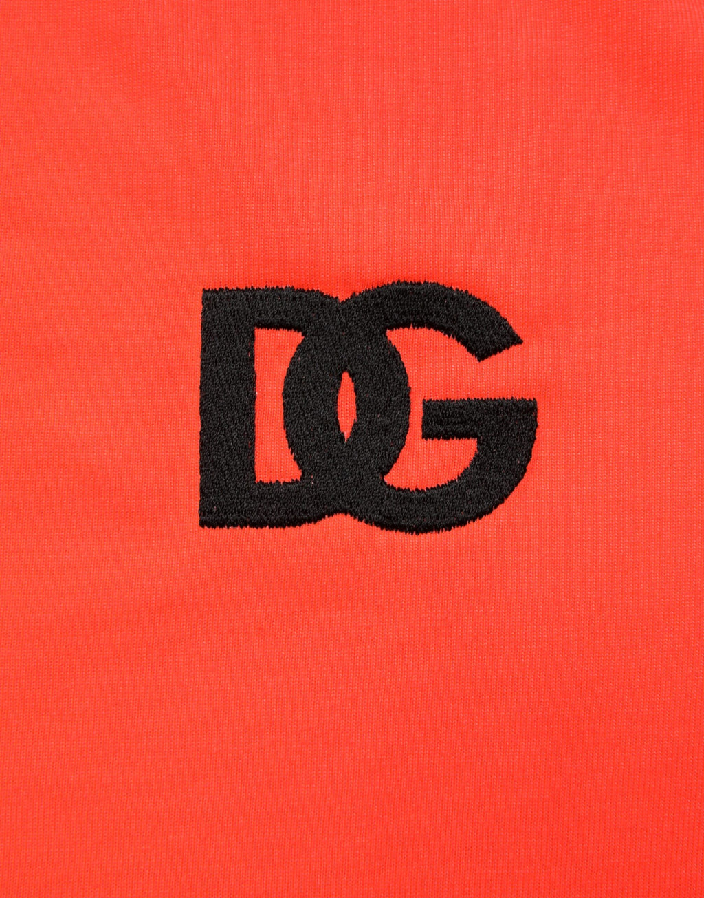 T-shirt homme Dolce & Gabbana en polyester orange néon avec col rond, vue de face.