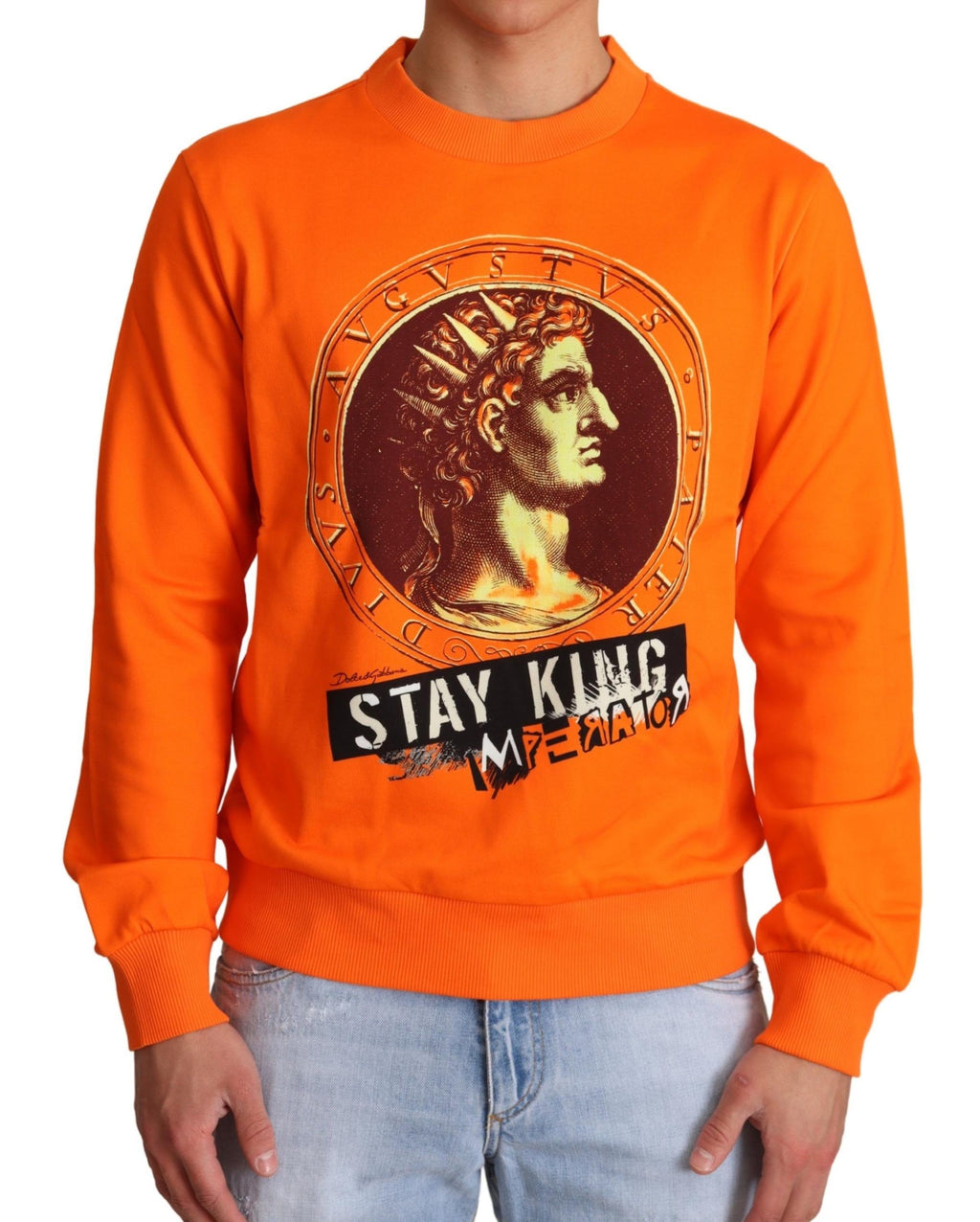 Pull-over en coton orange King Ceasar de Dolce & Gabbana avec logo et design élégant, pour un style sophistiqué.