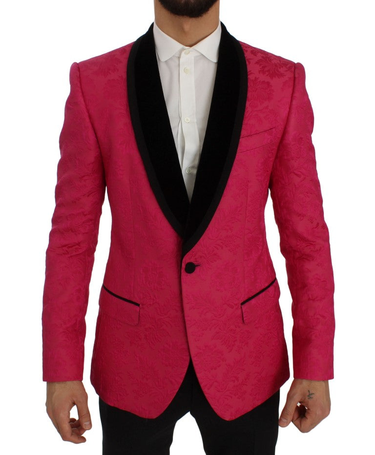 Veste blazer slim en brocart floral rose Dolce & Gabbana avec finition élégante et détails sophistiqués.