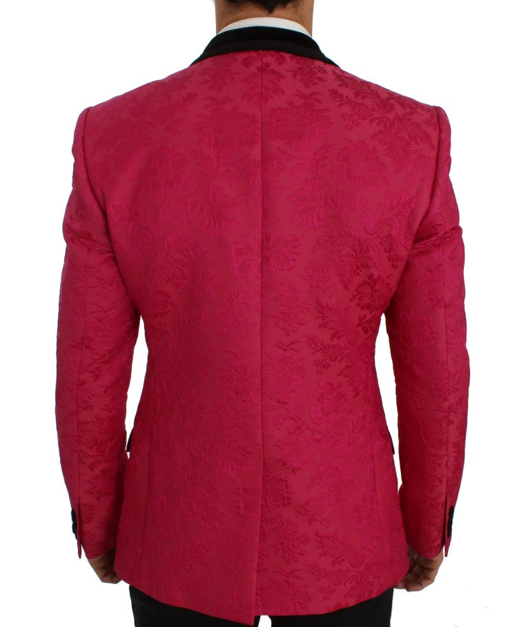 Blazer slim en brocart fleuri rose de Dolce & Gabbana, veste élégante avec motif floral sophistiqué.