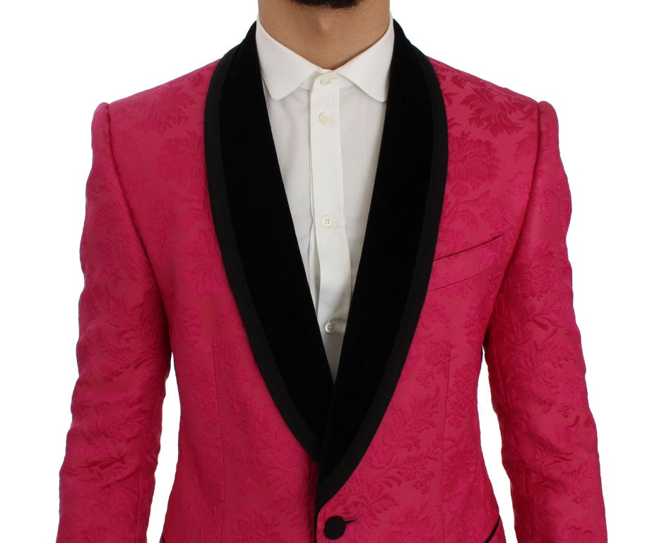 Veste slim Dolce & Gabbana en brocart rose à motifs floraux, blazer élégant pour femme.