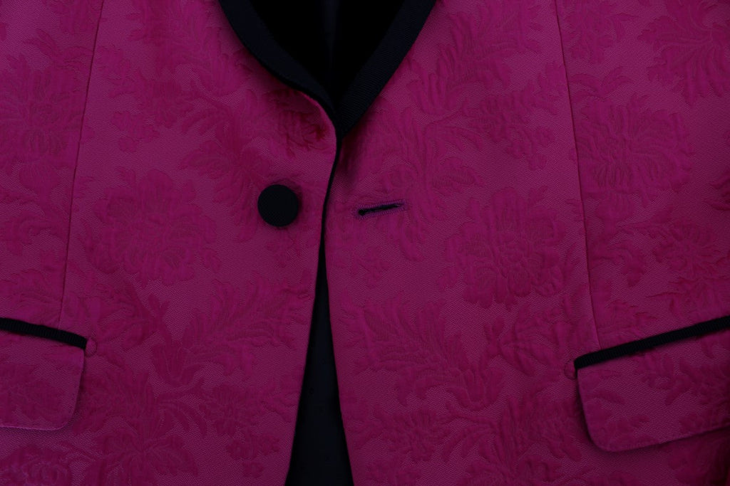 Blazer slim en jacquard floral rose rose Dolce & Gabbana, veste élégante en tissu brodé rose pour femme.