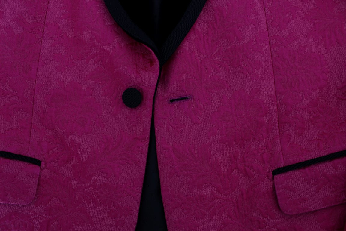 Blazer slim en jacquard floral rose rose Dolce & Gabbana, veste élégante en tissu brodé rose pour femme.