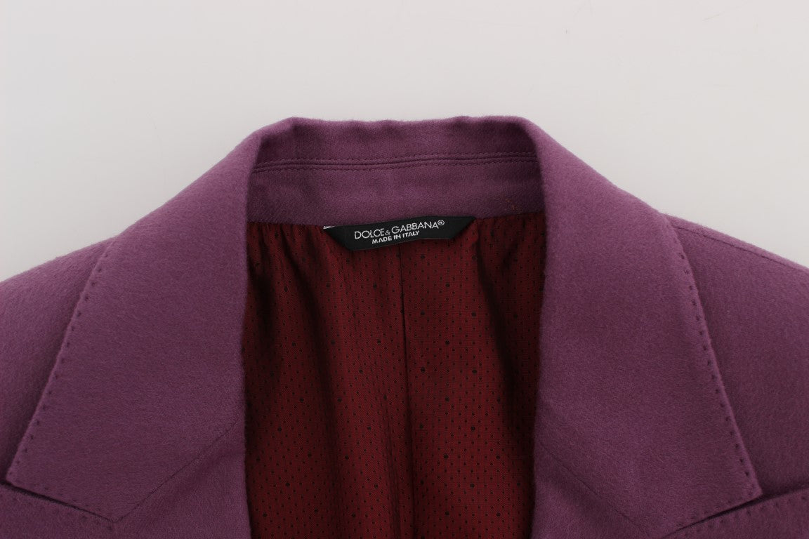 Veste blazer slim fit en cachemire violet de Dolce & Gabbana, élégante et raffinée, portée sur un mannequin.