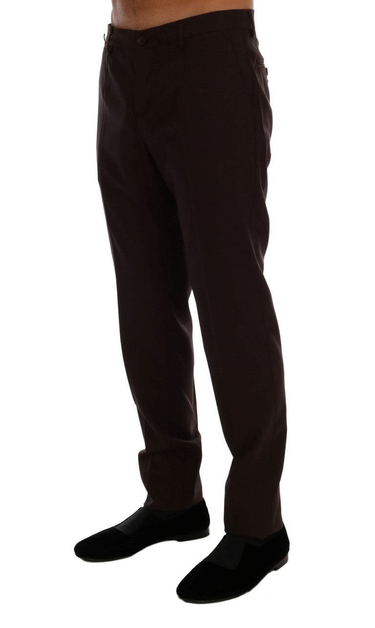 Pantalons formels en laine stretch violette de Dolce & Gabbana, coupe élégante et finition raffinée.