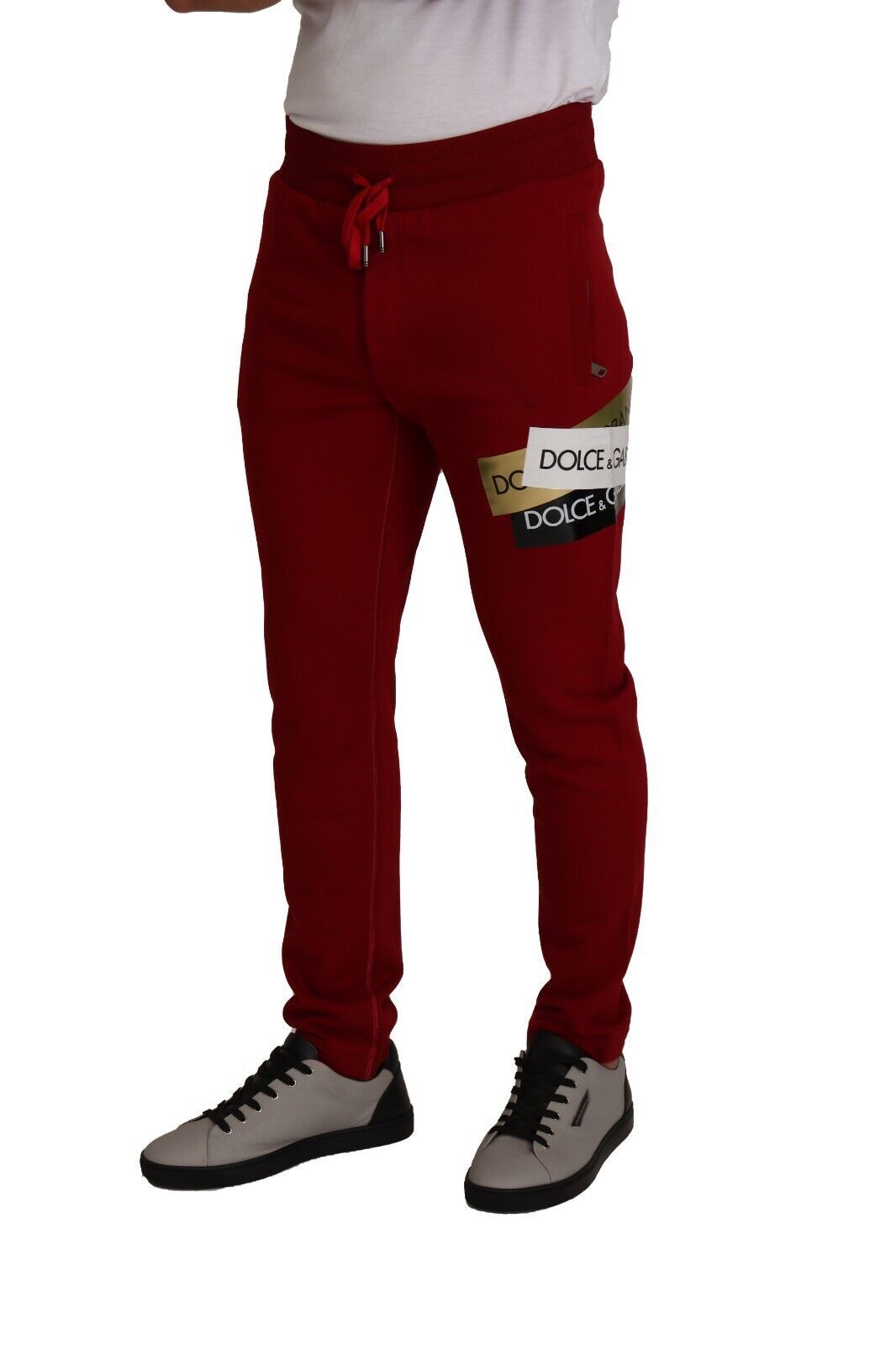 Pantalons de jogging en coton rouge Dolce & Gabbana avec logo brodé, style décontracté et confortable.