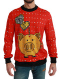 Pull Dolce & Gabbana rouge avec motif de cochon en cristaux, sweat-shirt élégant pour l'année.
