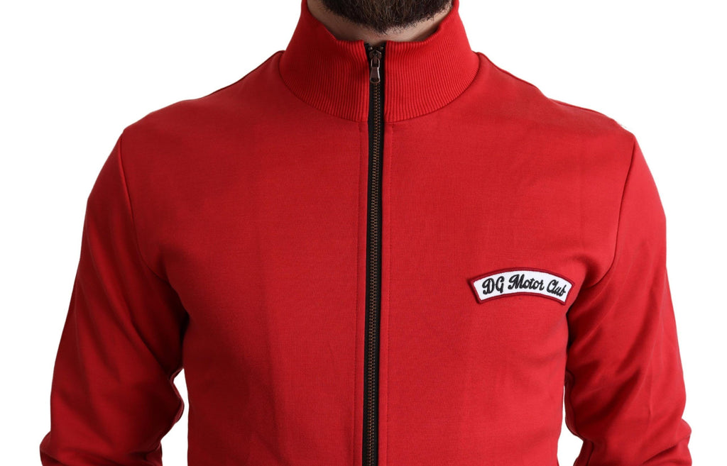 Pull à col en V Dolce & Gabbana Red DG Motor Club avec fermeture éclair, motif distinctif, à la mode et confortable.