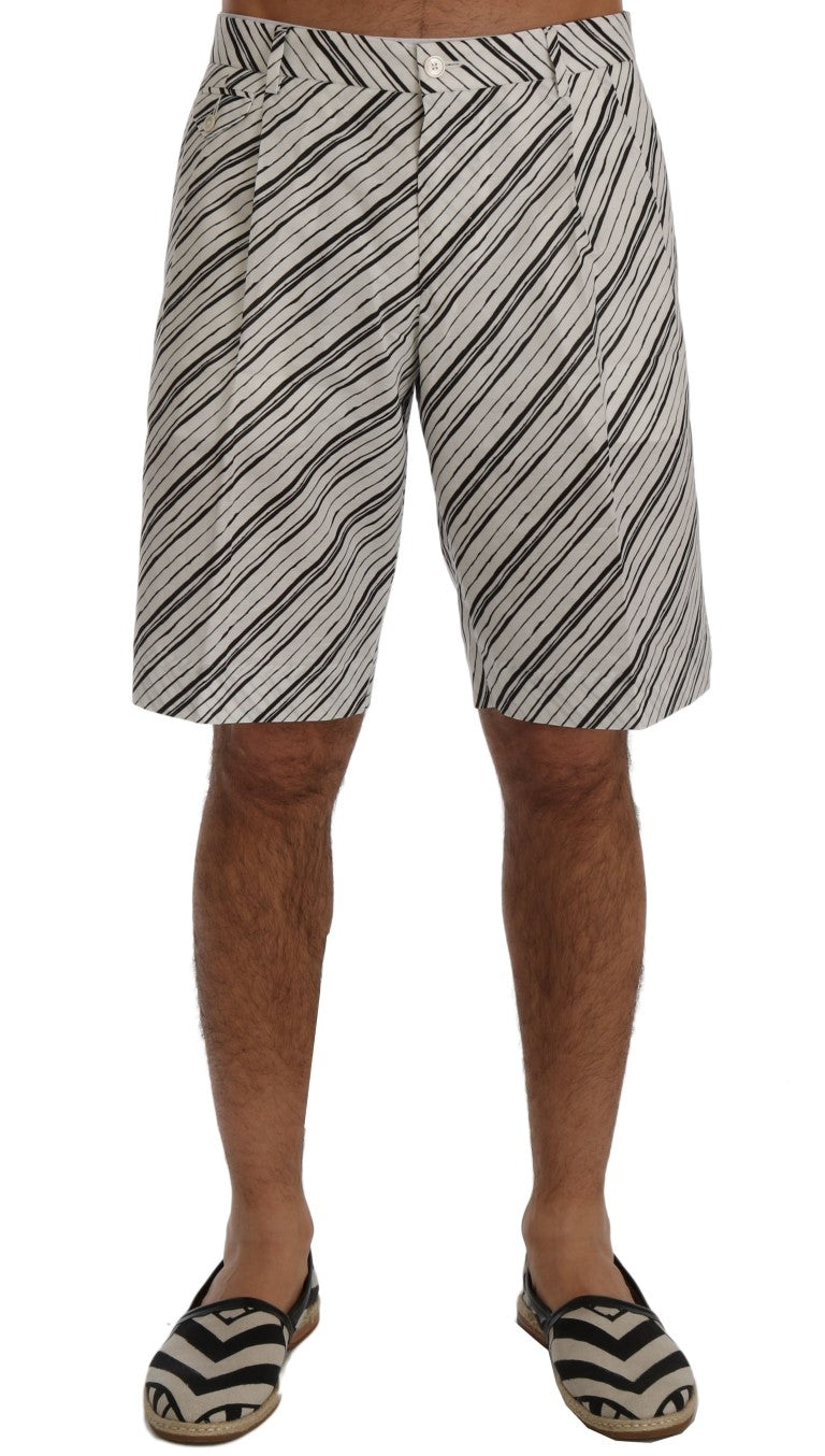 Shorts décontractés blanches et noires à rayures de Dolce & Gabbana, style casual, en tissu léger.