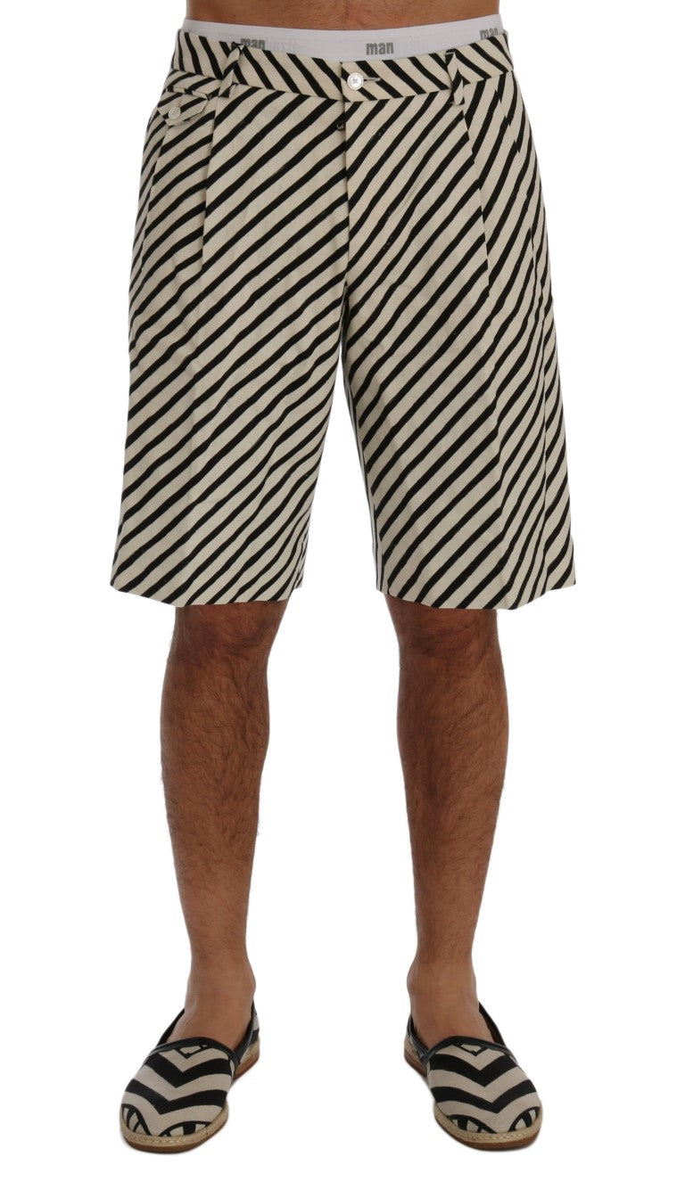 Shorts décontractés en chanvre blanc et noir Dolce & Gabbana, rayés, pour homme, style casual et élégant.