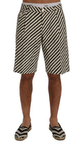 Shorts décontractés en chanvre blanc et noir Dolce & Gabbana, rayés, pour homme, style casual et élégant.