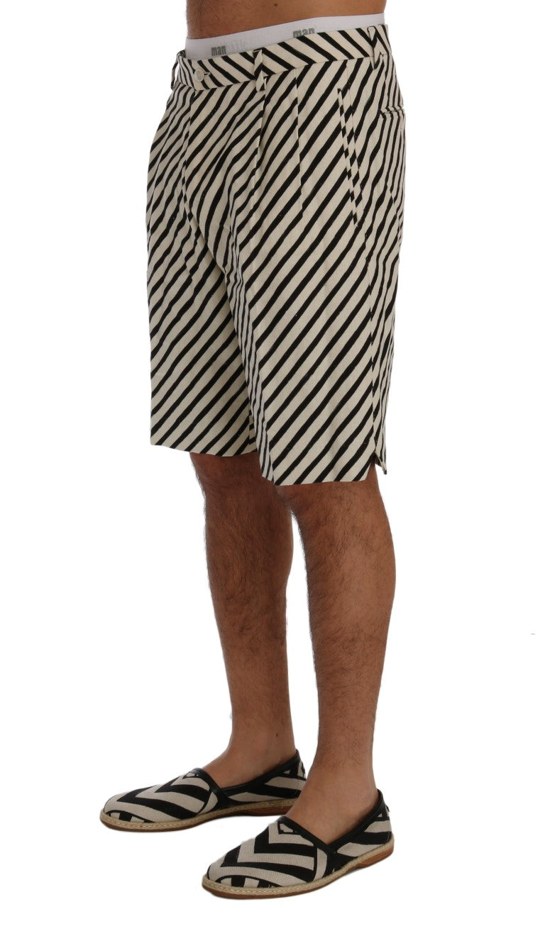 Shorts décontractés en chanvre blanc et noir de Dolce & Gabbana, style à rayures pour homme.
