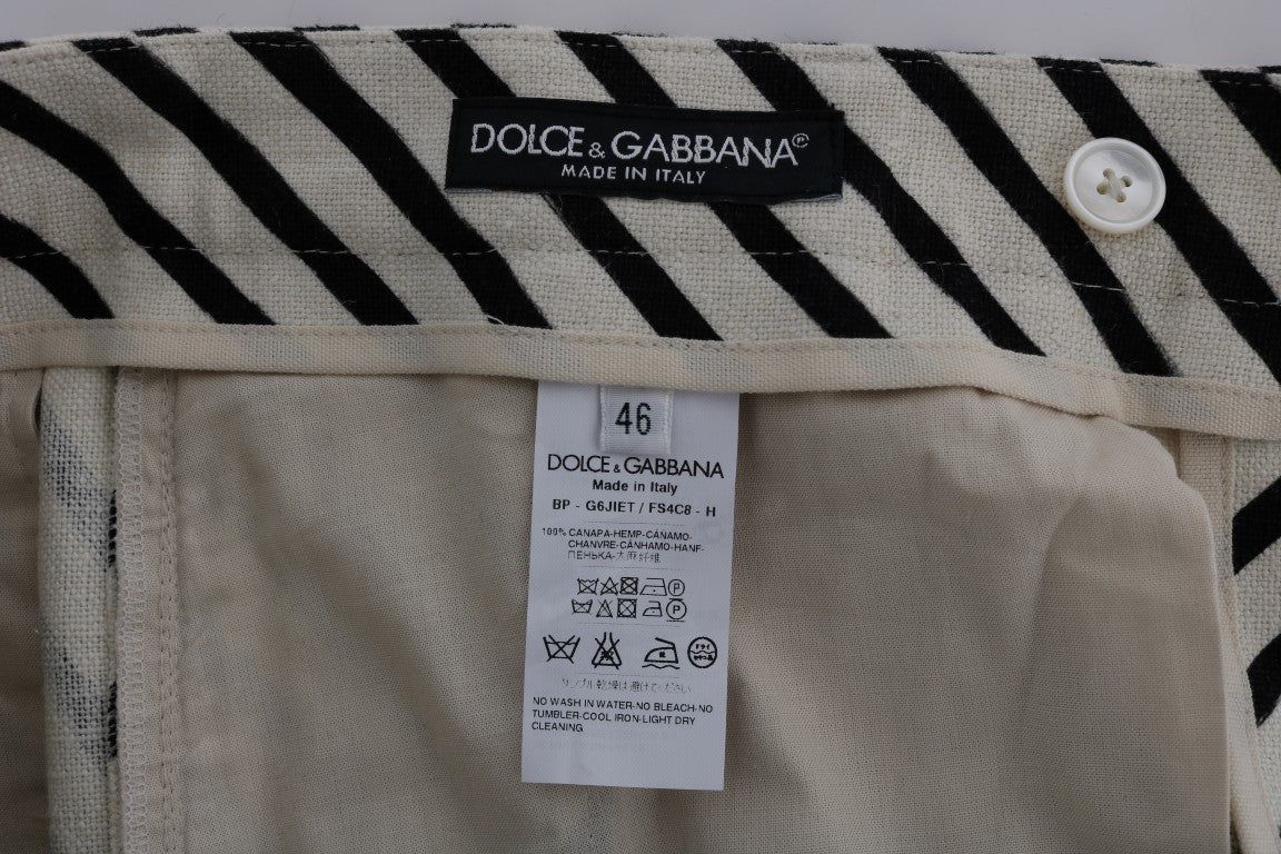 Shorts décontractés en chanvre blanc et noir de Dolce & Gabbana, style à rayures, pour un look casual et élégant.