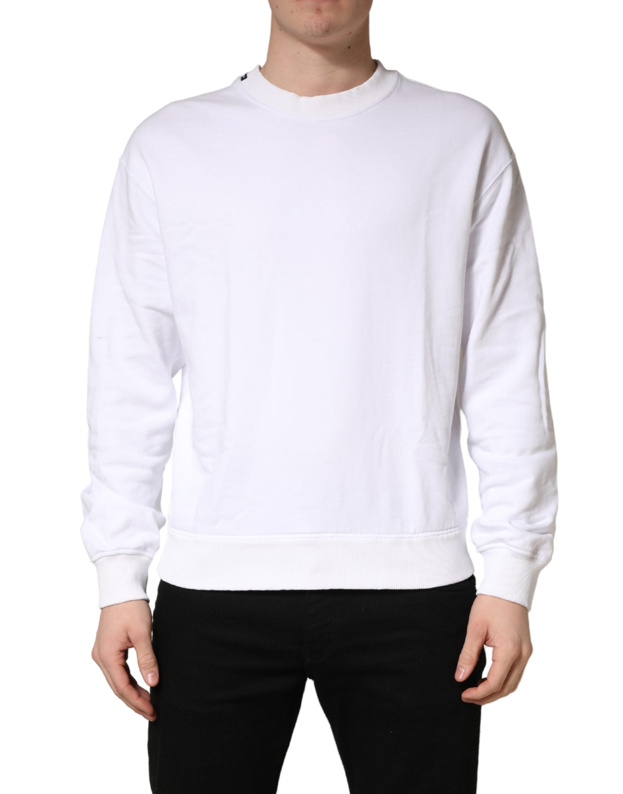 Sweatshirt Dolce & Gabbana en coton blanc avec col rond, style décontracté et confortable, vue de face.