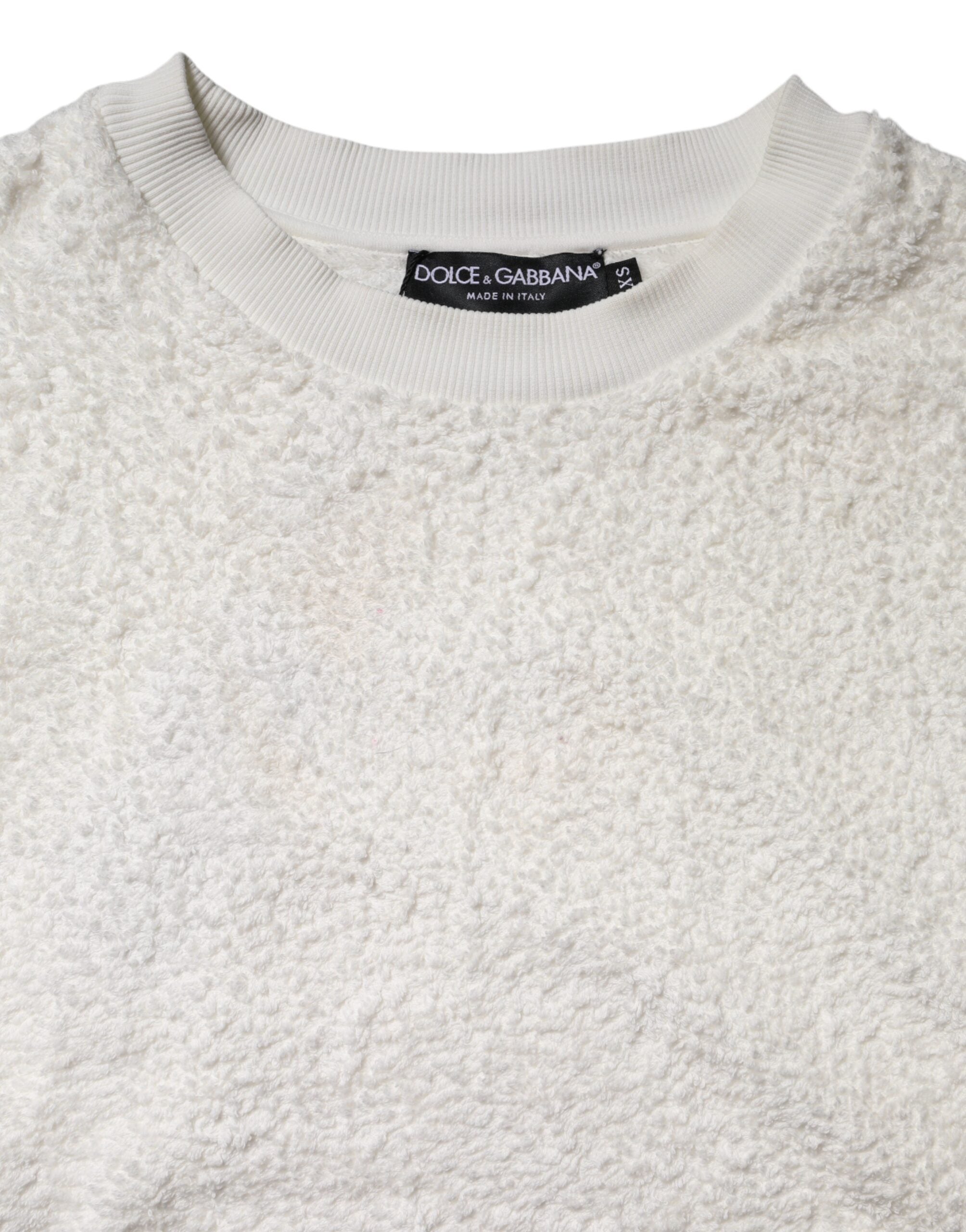 Pull à col rond en coton blanc Dolce & Gabbana, sweat-shirt confortable avec logo brodé sur le devant.