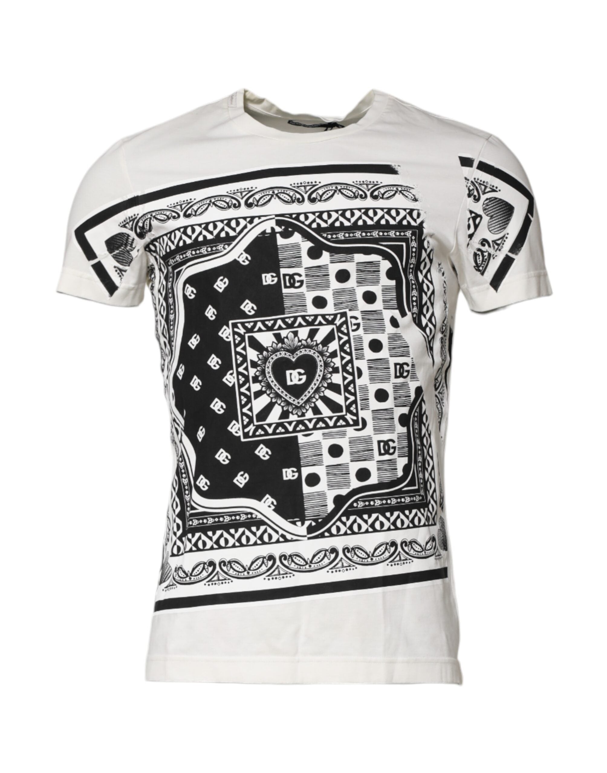 T-shirt blanc en coton Dolce & Gabbana avec logo et motif bandana, style décontracté et tendance.