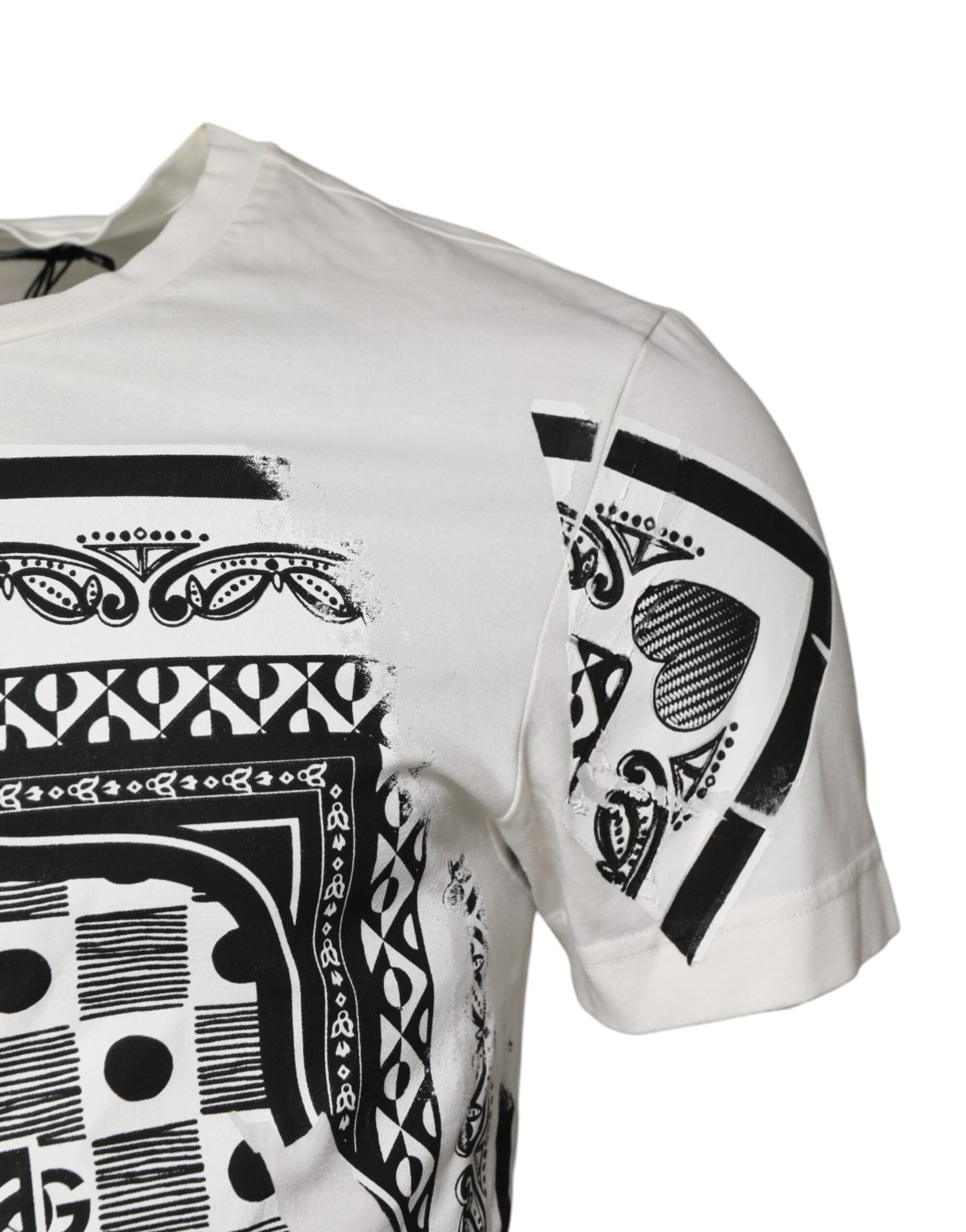 T-shirt blanc en coton Dolce & Gabbana avec logo et imprimé bandana, vue de face, détails visibles.
