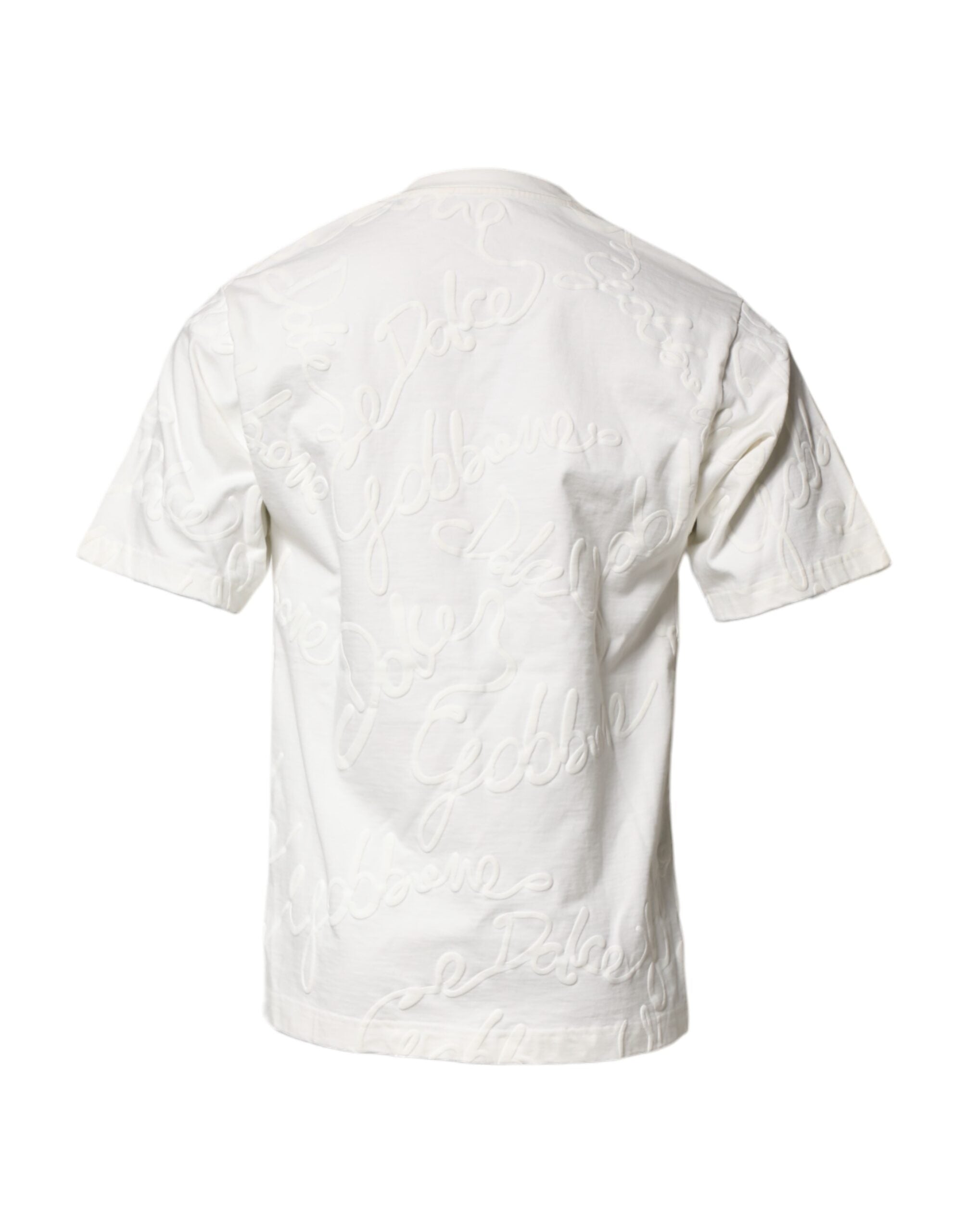 T-shirt blanc en coton de Dolce & Gabbana avec logo embossé, col rond, style décontracté et élégant.