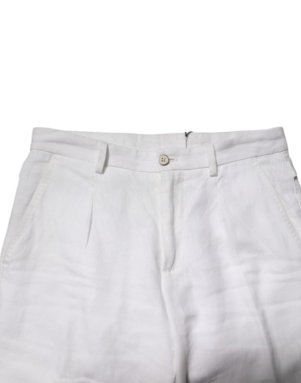 Pantalons cropped en lin blanc Dolce & Gabbana à taille moyenne, décontractés et élégants, visibles sur l’image.