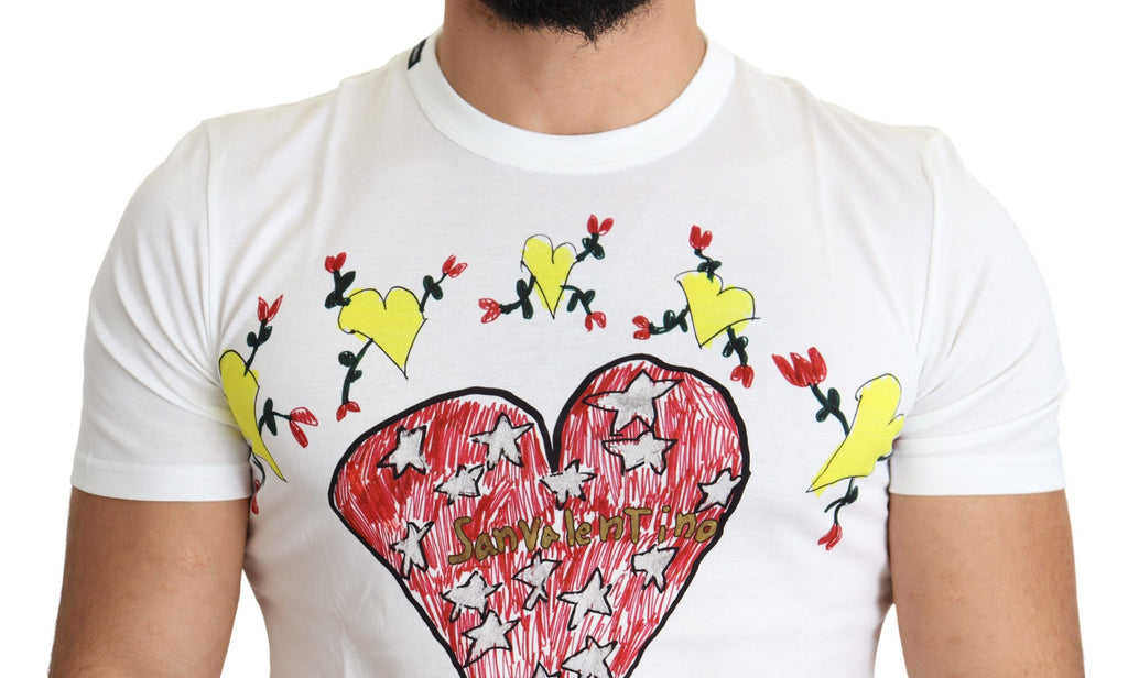T-shirt blanc pour homme Dolce & Gabbana avec imprimé Saint Valentine en coton, design élégant et moderne.