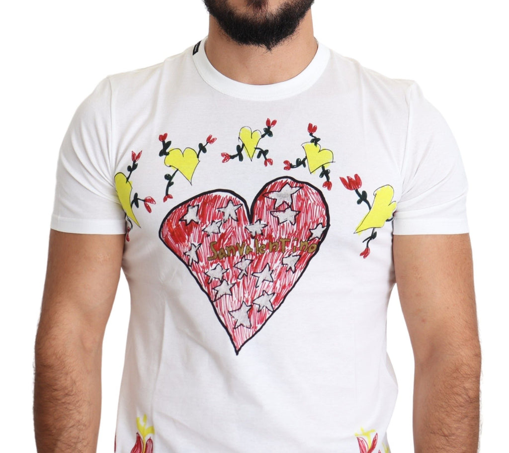 T-shirt blanc pour homme Dolce & Gabbana avec impression Saint Valentine en coton, design élégant et moderne.